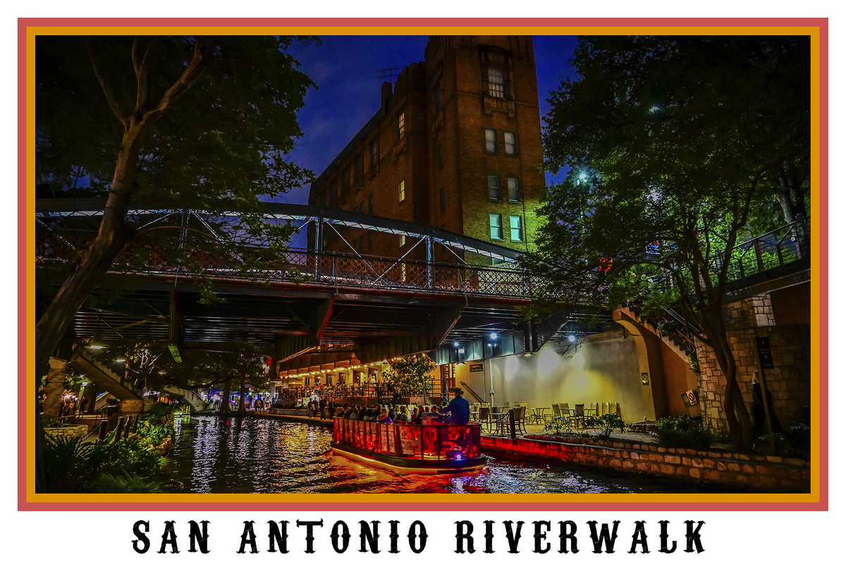 San Antonio Texas Riverwalk White Border Poster Print