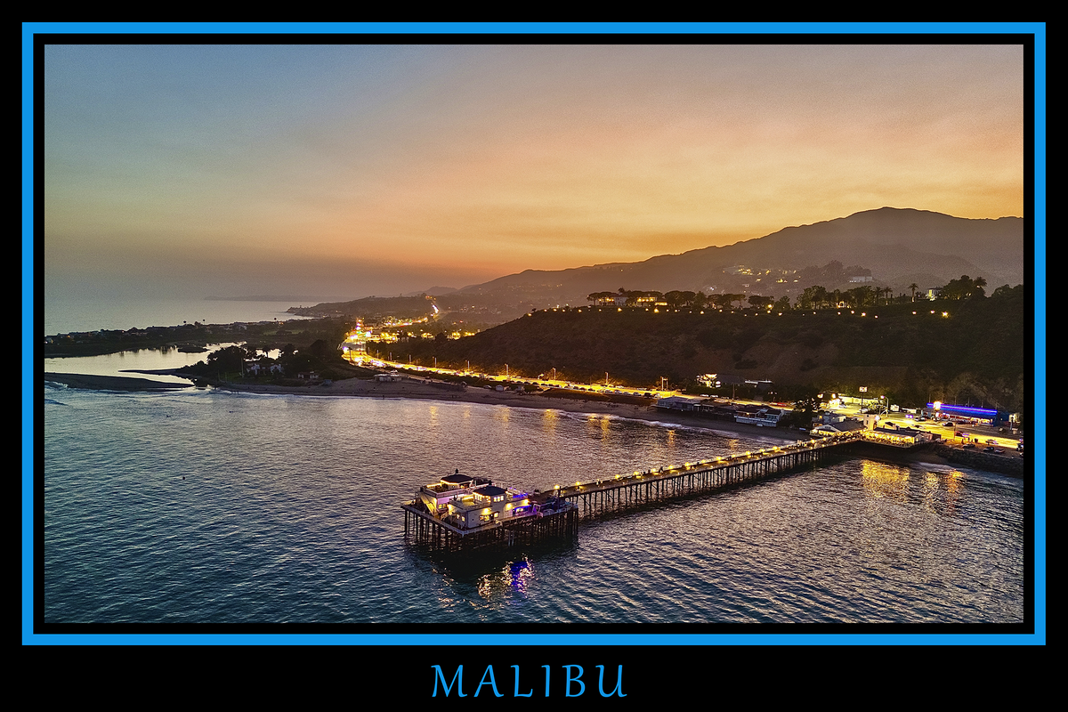 Malibu Pier Black Border Poster Print