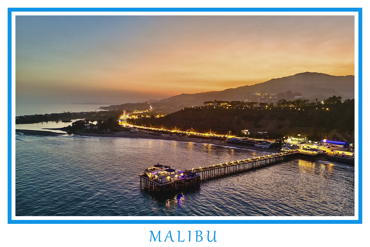 Malibu Pier White Border Poster Print