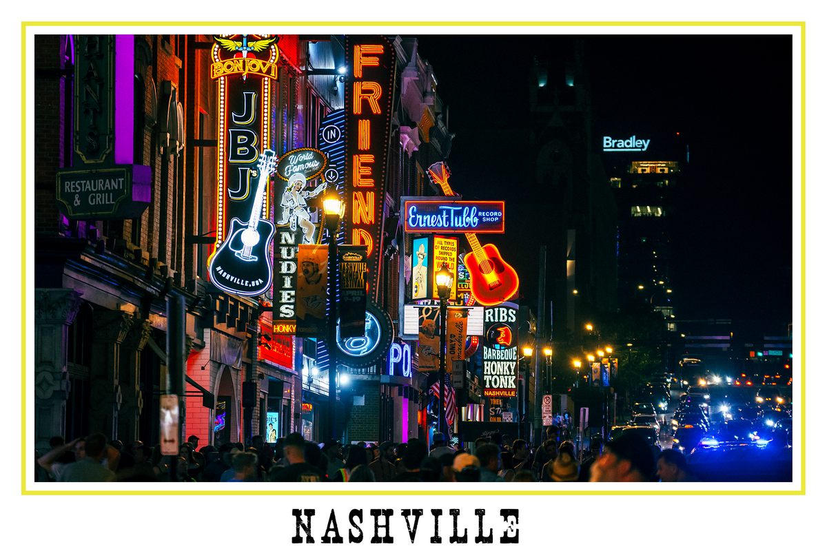 Nashville Tennessee "Honky Tonk Highway" White Border Poster Print