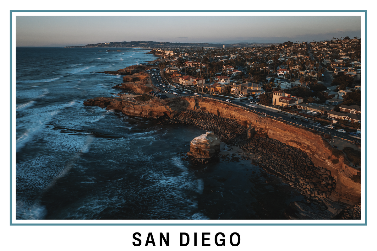 San Diego Sunset Cliffs White Border Poster Print