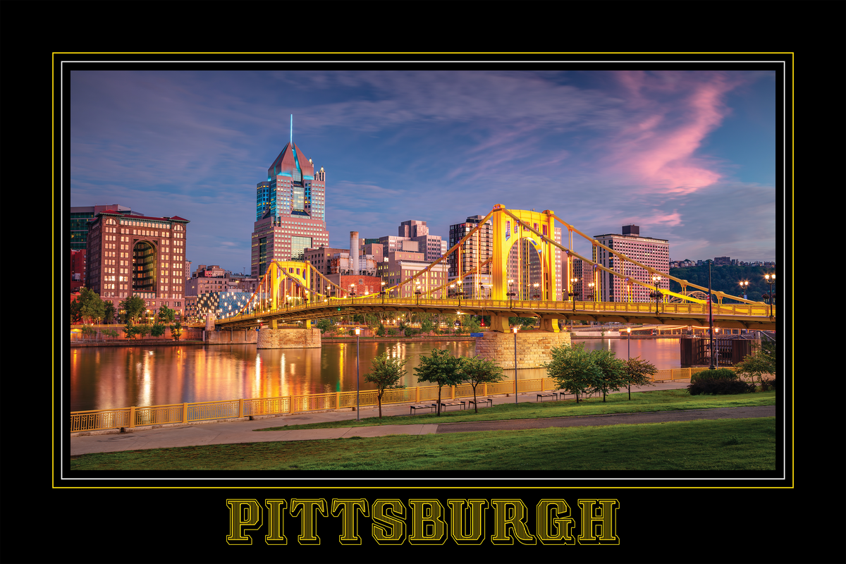 Pittsburgh Pennsylvania Skyline Black Border Poster Print