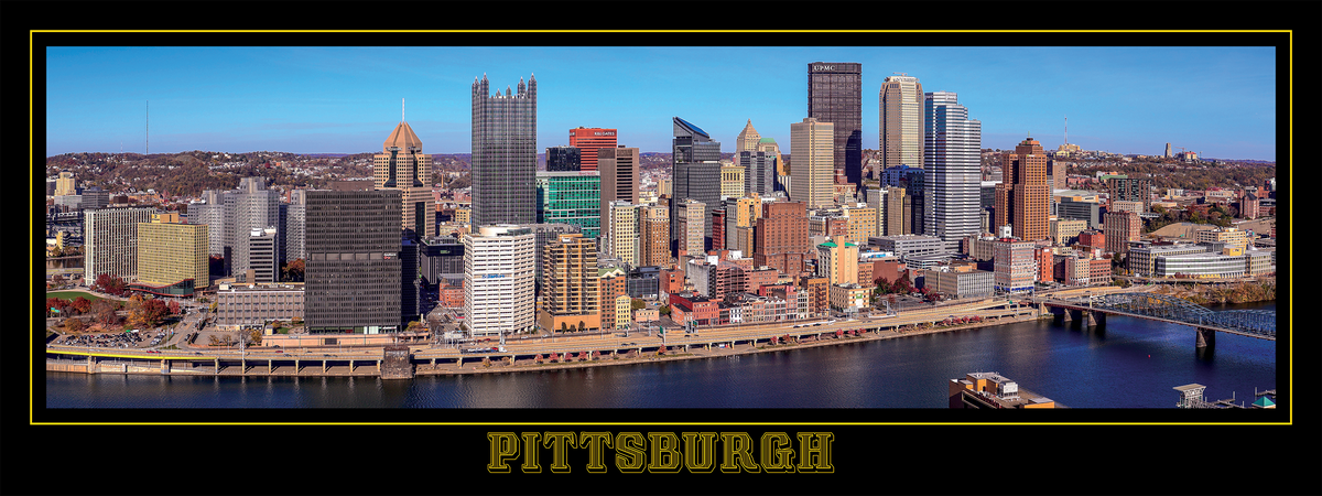 Pittsburgh Pennsylvania Skyline Black Border Panorama Poster Print