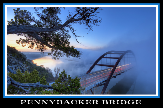 Austin Texas Pennybacker Bridge Black Border Poster Print