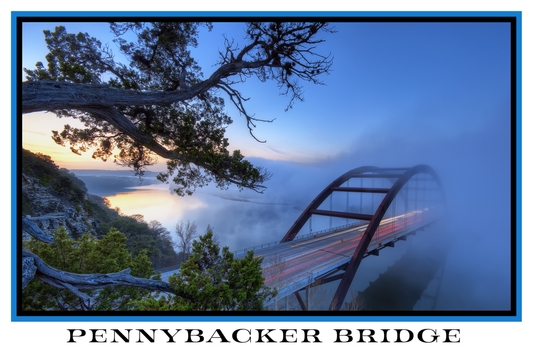 Austin Texas Pennybacker Bridge White Border Poster Print