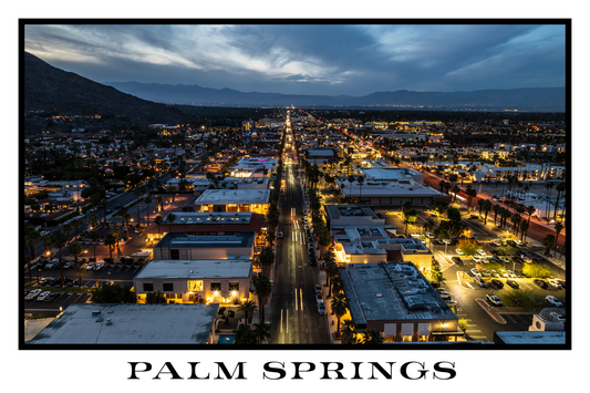 Palm Springs At Night White Border Poster Print