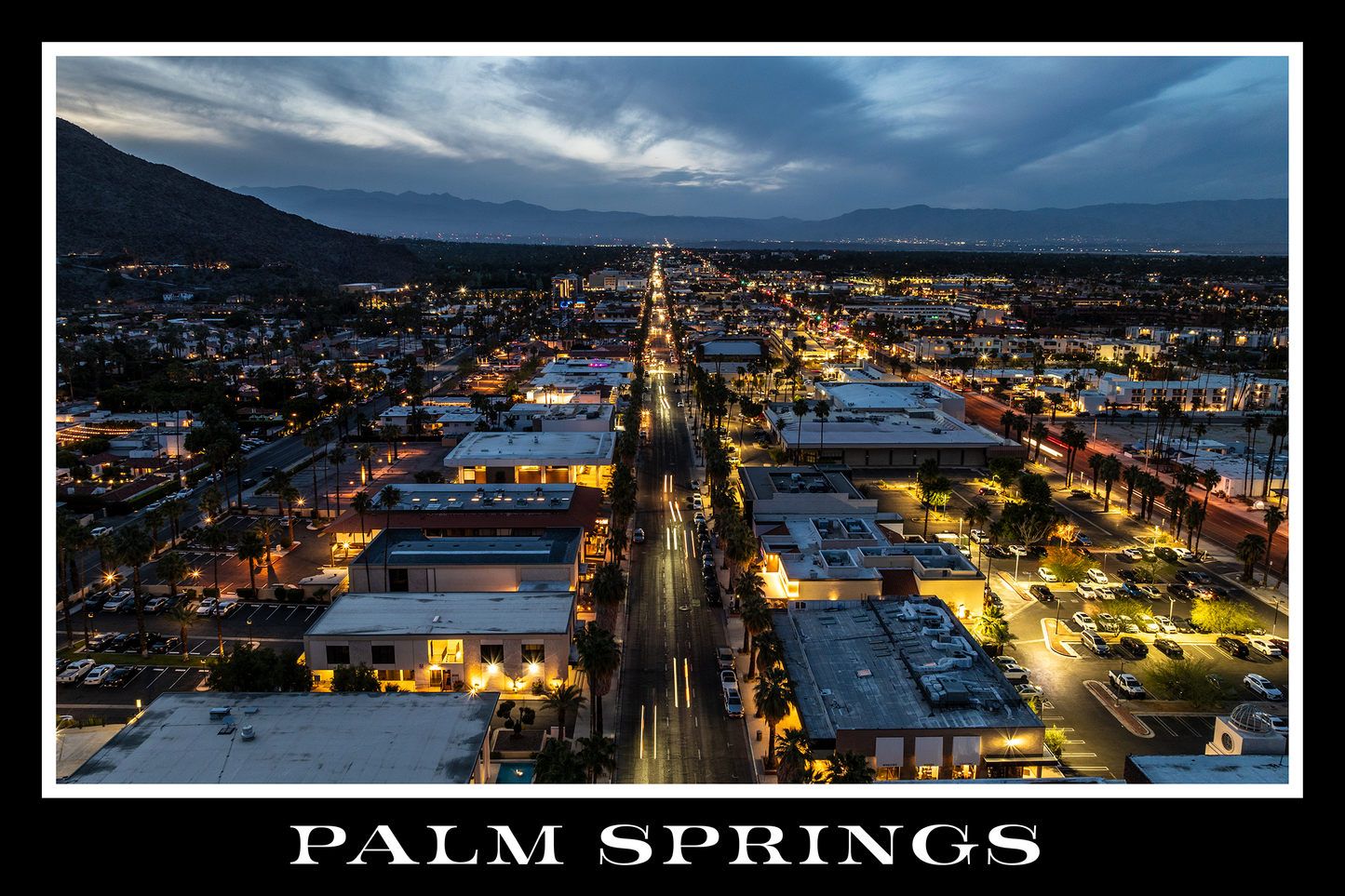 Palm Springs At Night Black Border Poster Print