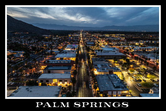 Palm Springs At Night Black Border Poster Print