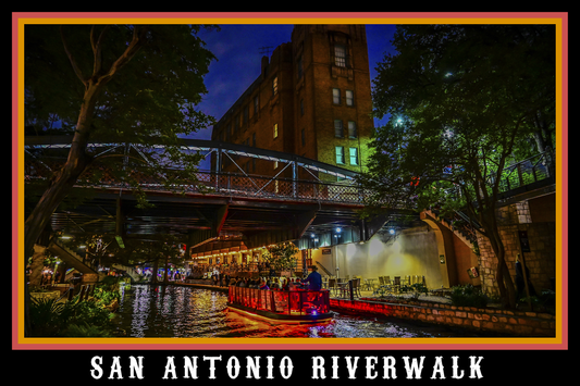 San Antonio Texas Riverwalk Black Border Poster Print