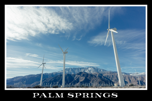 Palm Springs Windmills Black Border Poster Print