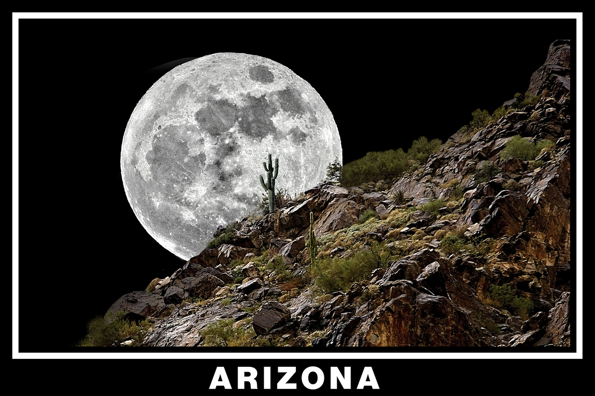Arizona Desert Moon Black Border Poster Print