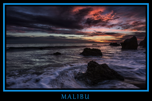 Malibu Beach Black Border Poster Print