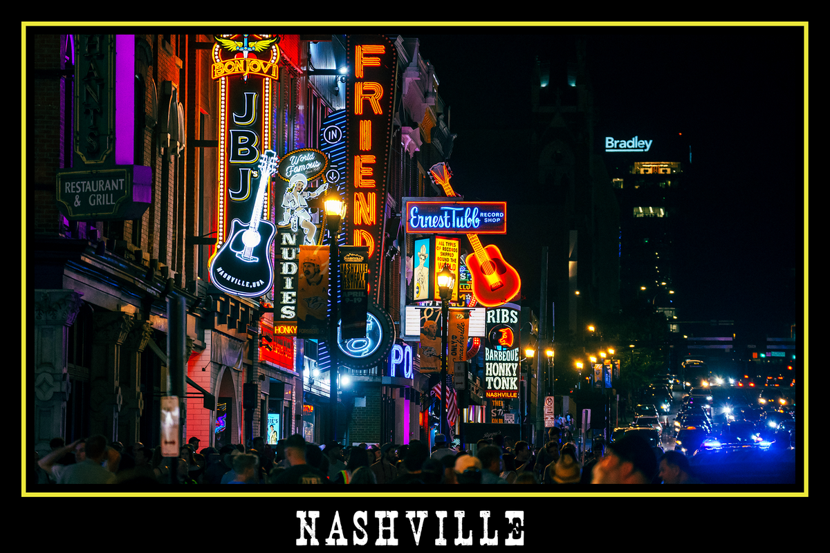Nashville Tennessee "Honky Tonk Highway" Black Border Poster Print