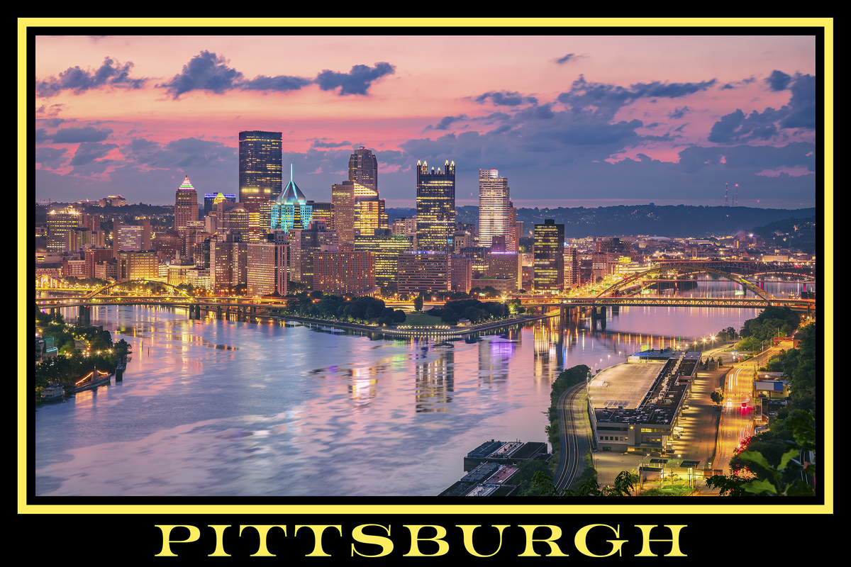 Pittsburgh Pennsylvania Skyline Black Border Poster Print