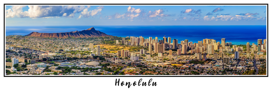 Honolulu Hawaii Skyline White Border Panorama Poster Print