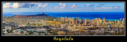 Honolulu Hawaii Skyline Black Border Panorama Poster Print