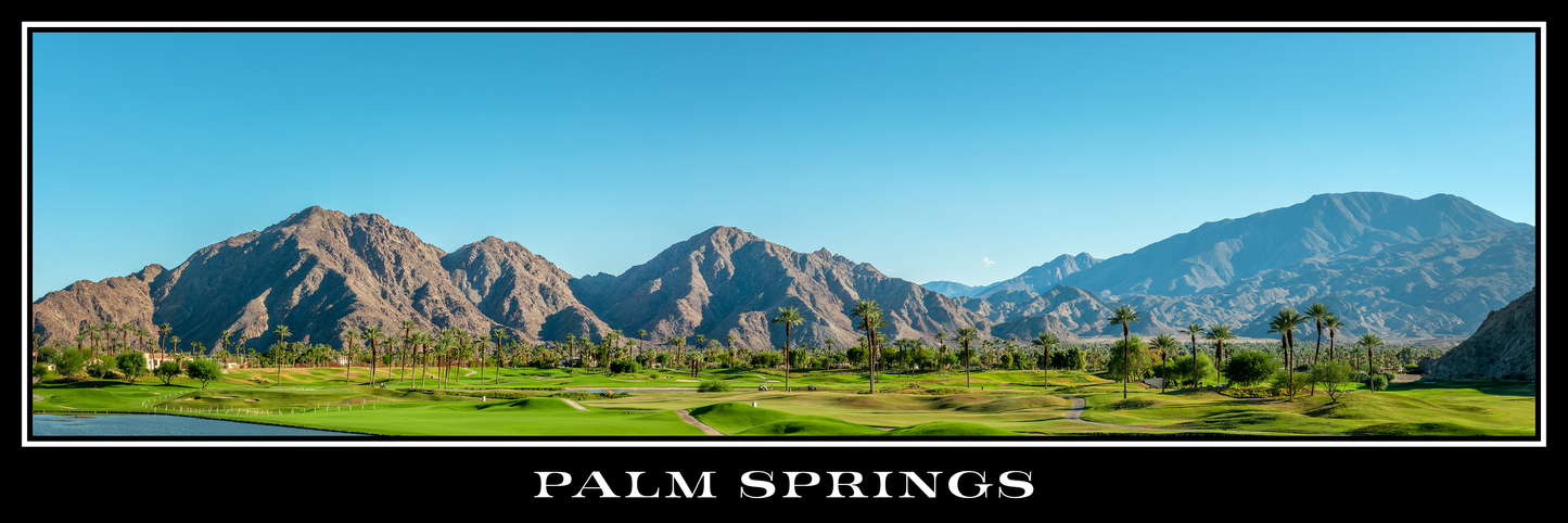 Palm Springs Mountains Black Border Panorama Poster Print