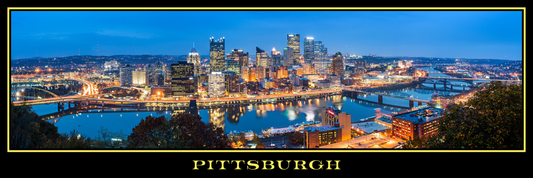 Pittsburgh Pennsylvania Skyline Black Border Panorama Poster Print