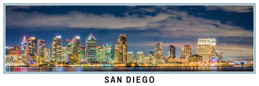 San Diego Skyline White Border Panorama Poster Print
