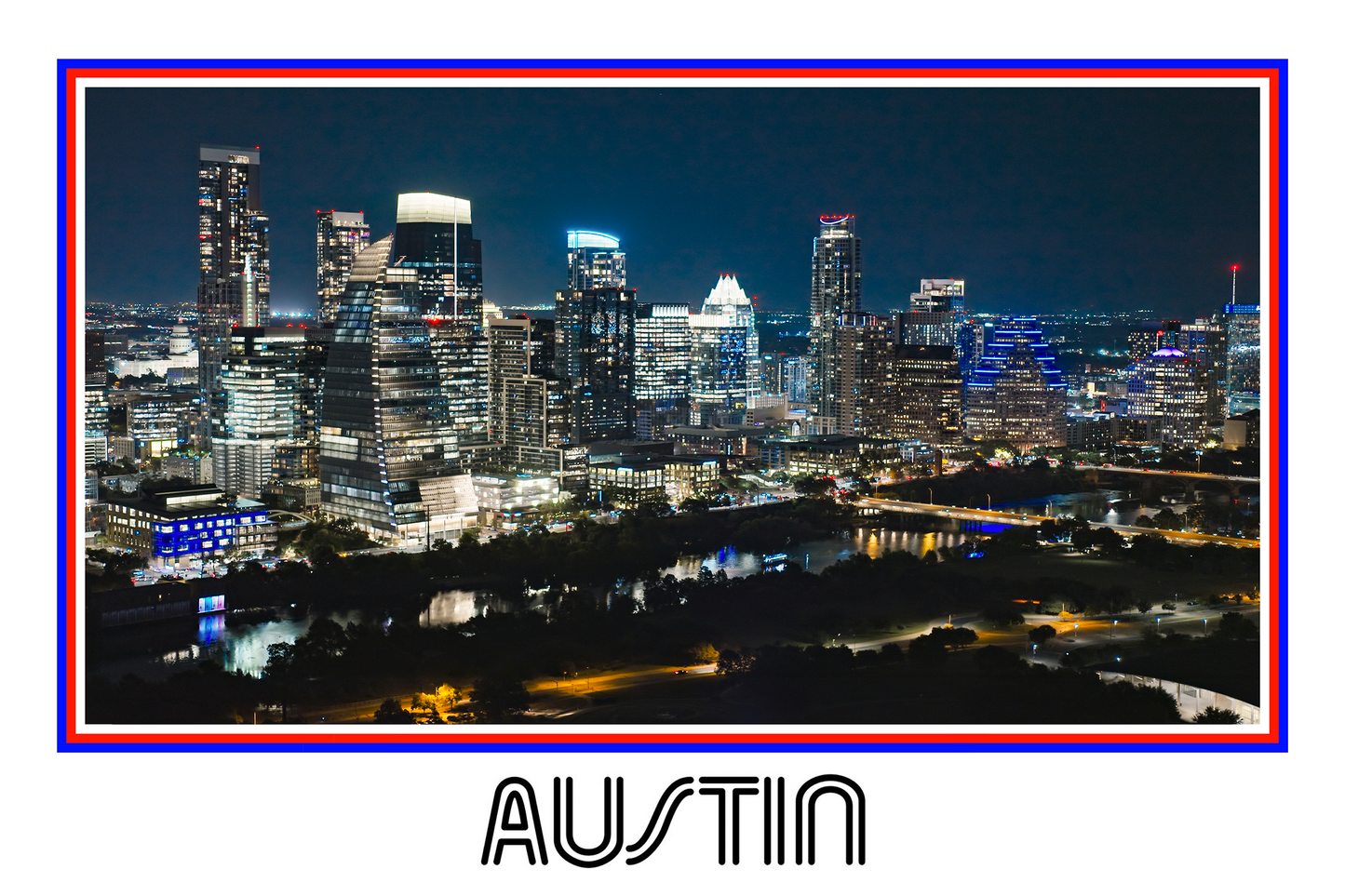Austin Texas White Border Poster Print