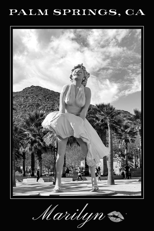Marilyn Monroe Palm Springs Statue "Kiss" Black and White Poster Print