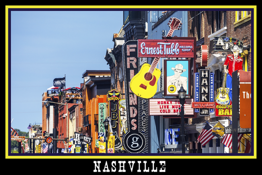 Nashville Tennessee "Honky Tonk Highway" Daytime Black Border Poster Print