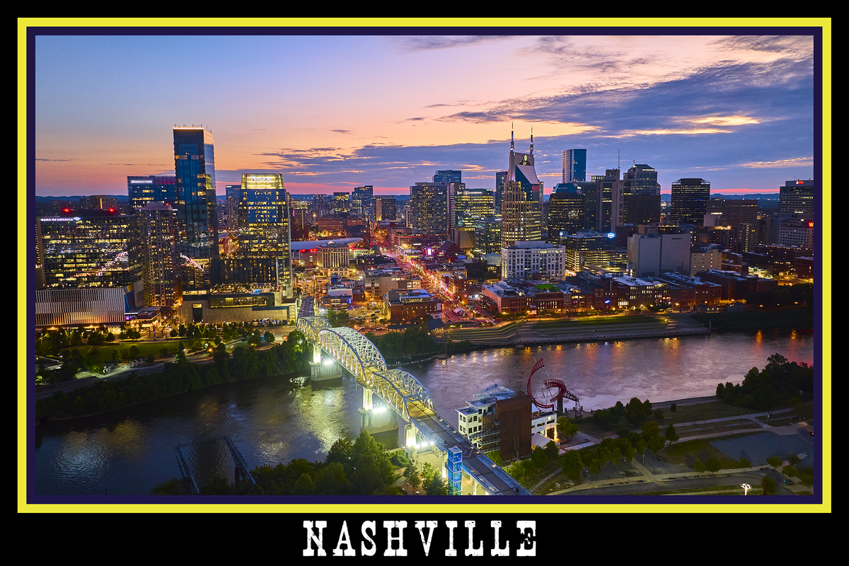 Nashville Tennessee Skyline Black Border Poster Print