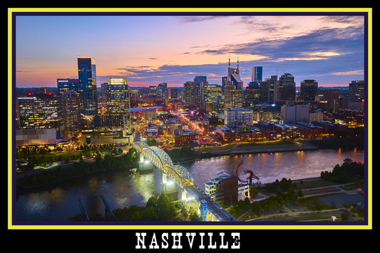 Nashville Tennessee Skyline Black Border Poster Print