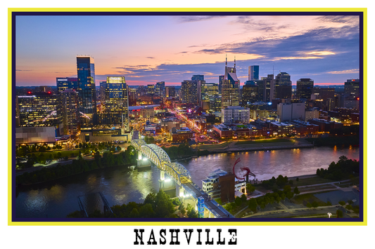 Nashville Tennessee Skyline White Border Poster Print